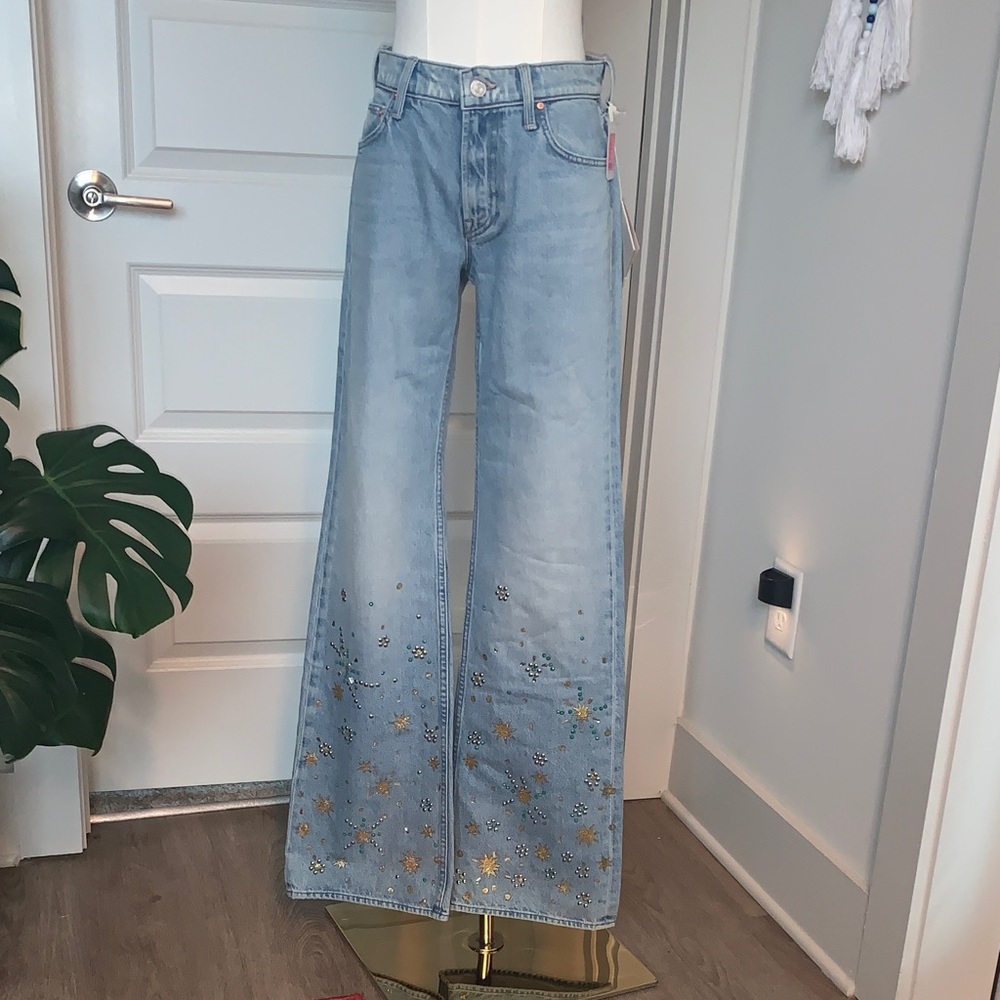 MOTHER Light Blue Floral Embroidered Jeans